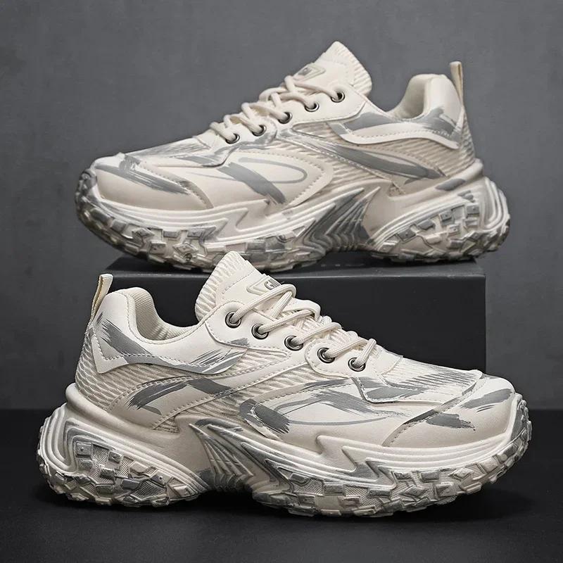 Chunky Sneakers Men Designer Tire Bottom Sport Shoes Fashion Casual Leather Mesh Breathable Height Increased Flat Platform Shoes