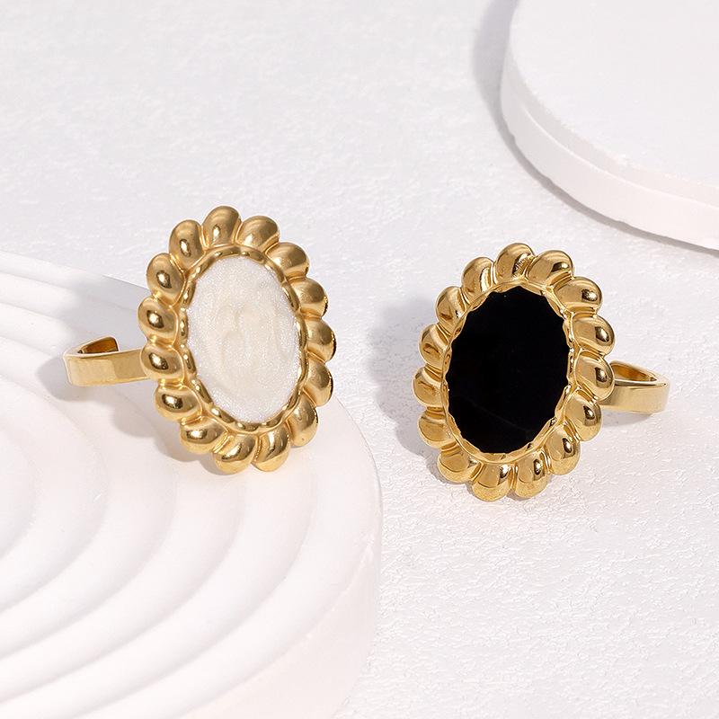 Stainless Steel Sun Flower Red Drip Oil Rings for Women Men Niche Personality No Fading Opening Rings Party Jewelrty Accessories