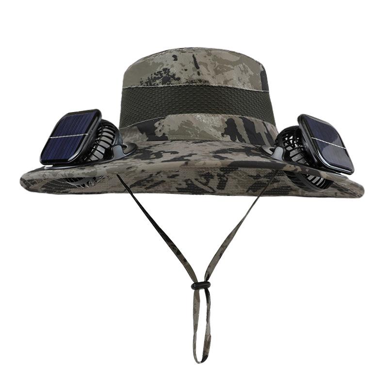 Solar Double Fan Hat Men's Summer Outdoor Eaves Breathable Bucket Hat Mountaineering Fishing Sun Hat