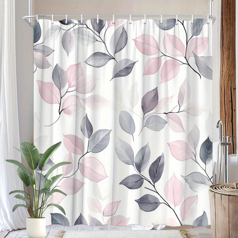 1 Stück Pastellfarbenes Blatt-Duschvorhang - Rosa, Lavendel, Grau & Weiß Botanisches Design mit 12 Haken, 70,8x70,8 Zoll, Modernes Badezimmer