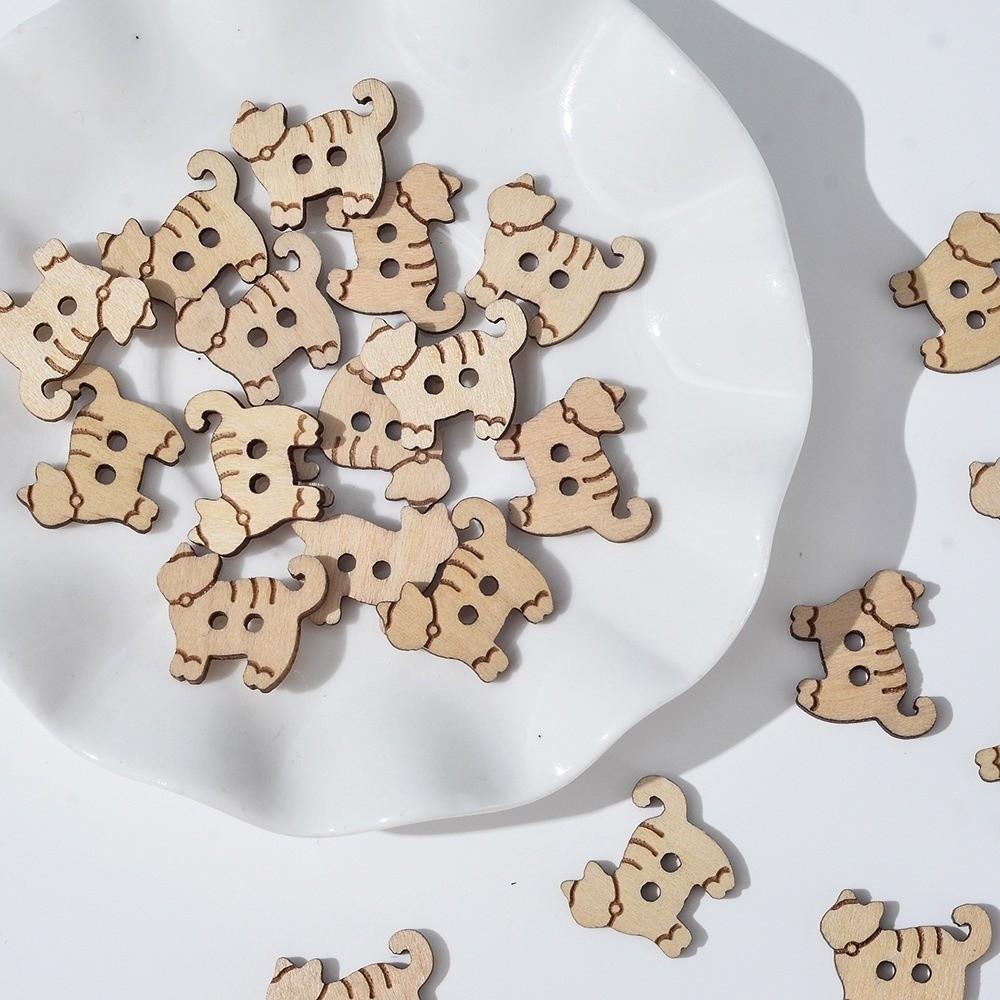 20 pcs Accessories Wooden Fish Buttons 2 Holes Cartoon Cat Shape Buttons DIY Bear Sewing Buttons Knitting Projects