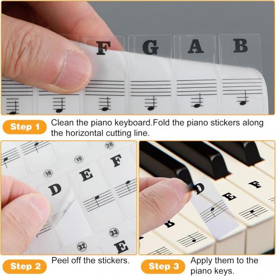 Piano Keyboard Stickers, Transparent Removable Piano Key Labels Stickers Notes Guide for 88/76/61/54/49 Keys Beginners and Kids Learning Piano