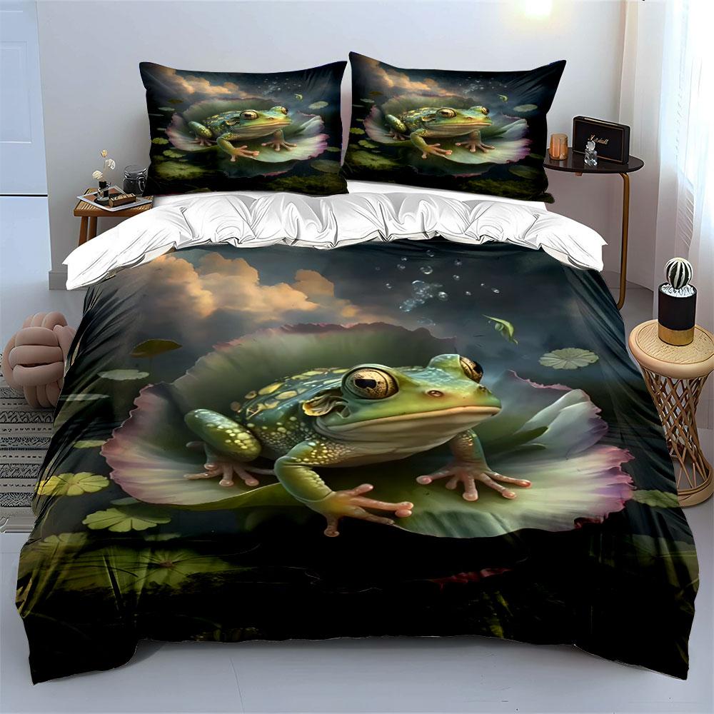Frosch ruht auf Lotusblatt ruhige Nacht Druck Bettwäsche Set 1 Bettbezug 2 Kissenbezüge für Erwachsene und Kinder Luxus Geschenk