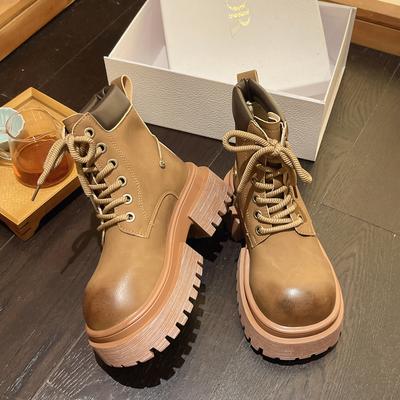 Platform Women Ankle Boots Mid Heels Designer Laether Shoes Fashion Winter Woman Trend Motorcycle Boots Goth Femme D499