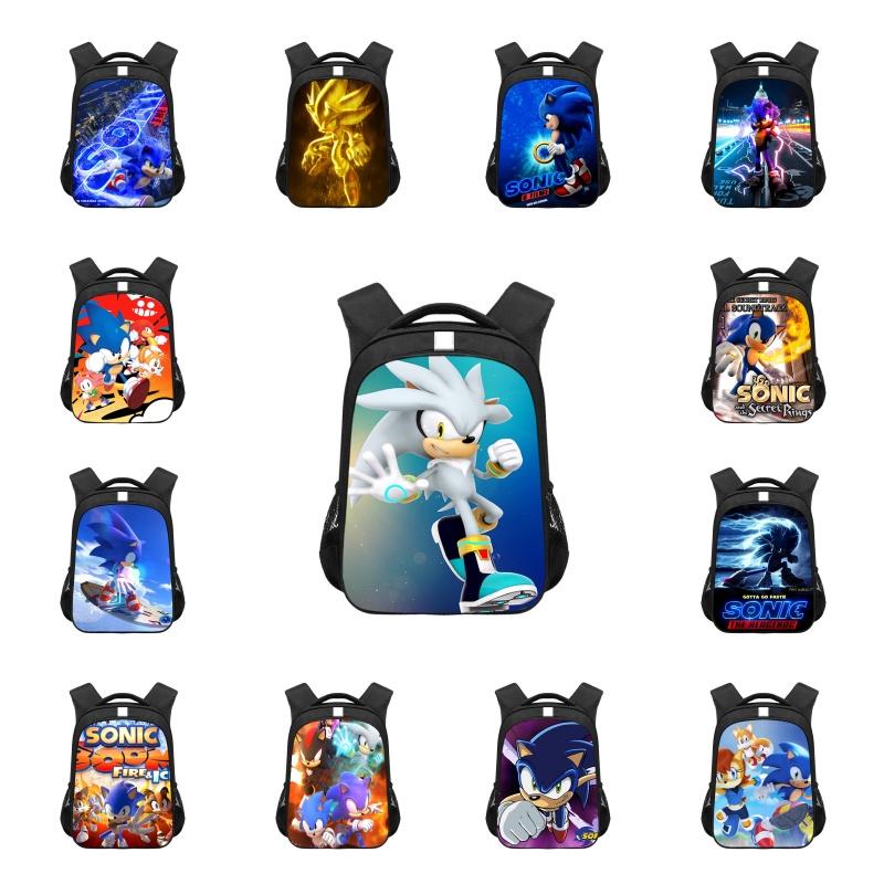 Sonic Cartoon Kids Backpack Durable Polyester Material 20-35l Capacity Zipper Closure Cushioned Shoulder Straps 44*30.5*16cm
