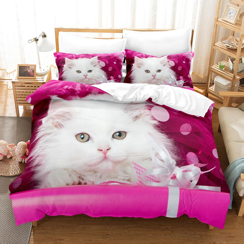 Quilt Cover Cute Animal Cat Series 3D Digital Printing Three-Piece Set