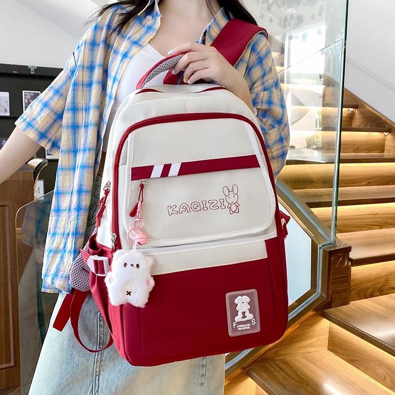 Five-Piece Backpack Set Student Schoolbag Women's Color Block Backpack Large Capacity Backpack