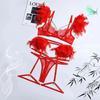 "Europe and America Trendy Sexy Feather Lace Chain Slimming Lingerie Set"