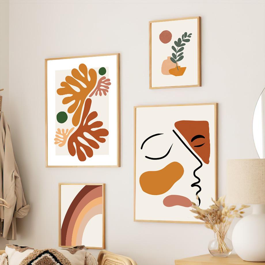 Boho Abstract Line Geometry Women Face Leaf Plant Pigeon Art Prints, Canvas Painting Posters, Wall Pictures, Living Room, Home D