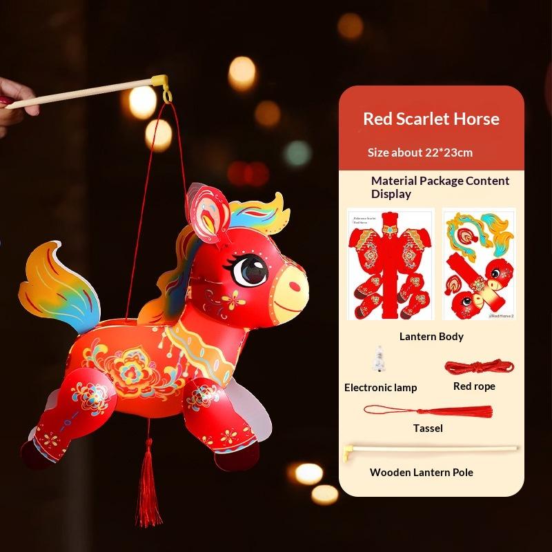 Cartoon Pony Pattern Lantern Handmade Diy Material Bag Spring Festival Lantern Glowing Handheld Lantern  Year Decorations