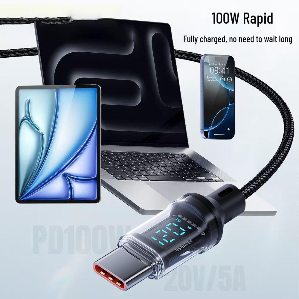120W Dual Type-C 6A Super Fast Charging Cable with Digital Display for Apple, Huawei, Honor