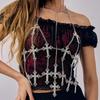 Salircon Gotisches Kreuz Harness Bralette Ausgeschnitten Körperkette Damen Punk Kreativ Handgemacht Taillenkette Y2K Schmuck Halloween Geschenk