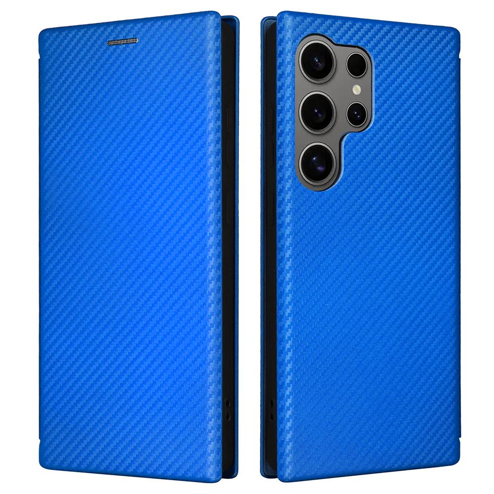 For Samsung Galaxy S25 Ultra Case Carbon Fiber Texture Drop-Proof PU Leather Phone Cover