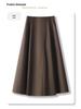 Women's Gray Pleated A-Line Midi Skirt - 2024 Fall/Winter, Elastic Waist, Slimming Fit