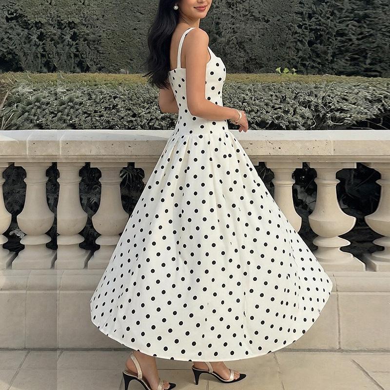 2026 Spring Fashion Elegant Polka Dot Spaghetti Strap Dress