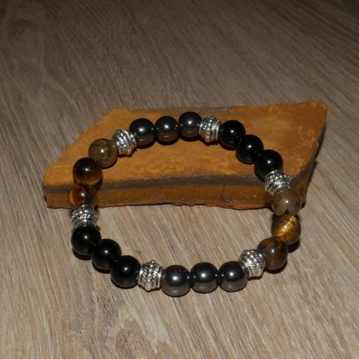 Bracelet - Natural - Triple Protection - Tiger's Eye - Obsidian - Hematite - Unisex