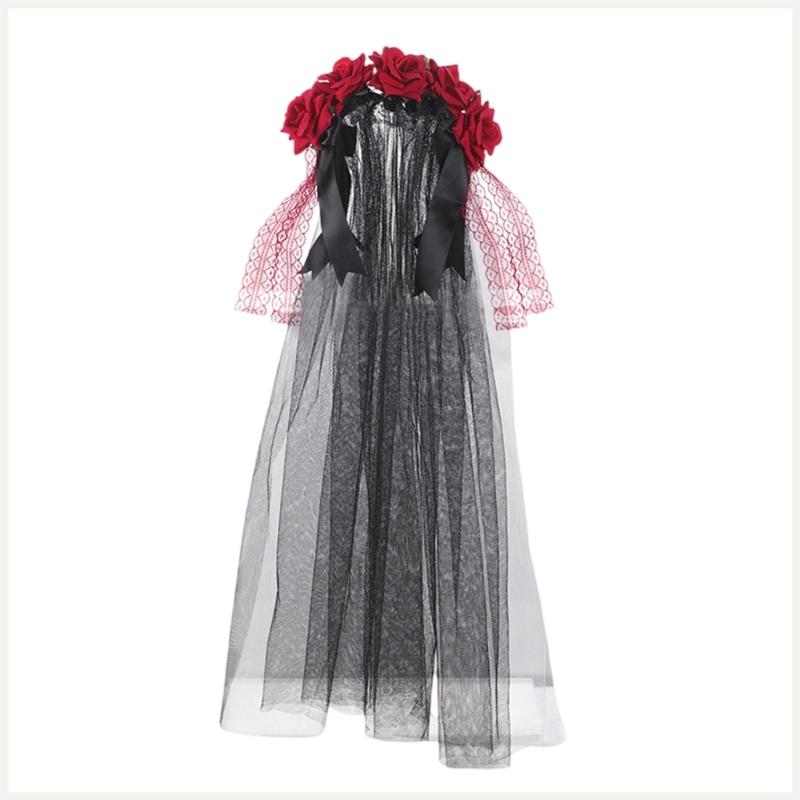Day of The Deads Florals Headband Dia Los Muerto Costume Halloween Flower Headpiece Rose Florals Crowns Veils for Womens