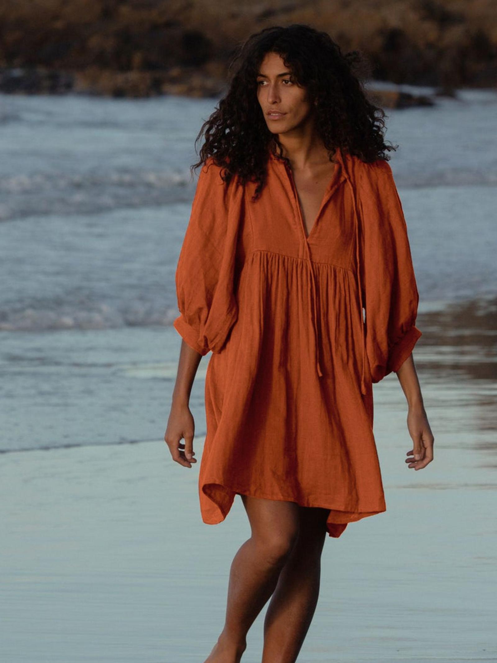 

-Color, Plus-Size, Loose-Fit, Bell-Sleeve Casual And Versatile Dress XL шафрановий