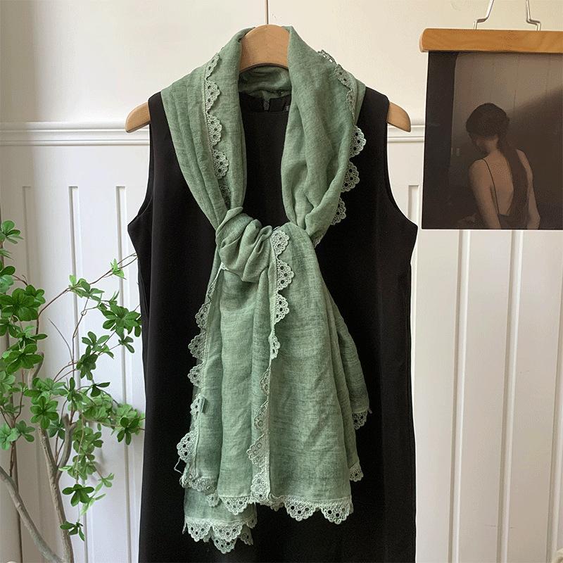 Scarf atmosphere solid color spring and autumn summer fashion lace silk scarf neck protection scarf shawl dual-purpose