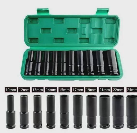 10-Piece Pneumatic Air Gun Extended Hex Socket Set (8-24mm)