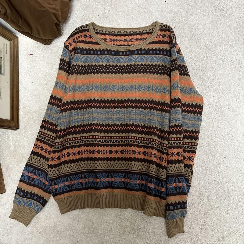 Sweater for Women Autumn Winter Thickened Pullover Warm Knitted Striped Crew Neck Base Layer Stretchy Long Sleeve Oversize Jumper Tops