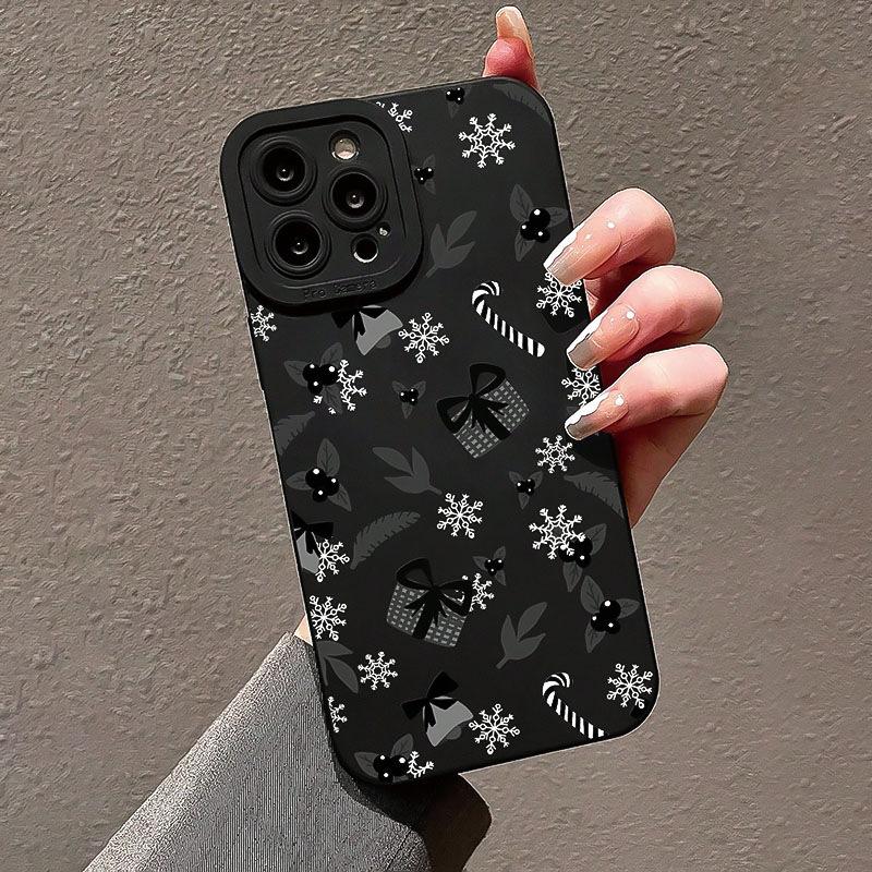 Snowflake Christmas Gift Tree Phone Case For iPhone 16 15 14 Plus 13 12 11 Pro Max 16 Plus 8 7 Santa Claus Gift Shockproof Folds Texture Soft Cover