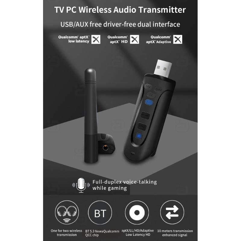 BT5.3 USB Wireless  Transmitter  Transmitter APTX/APTX-LL/APTX-HD/APTX Adaptive For Computer TV Car Speaker