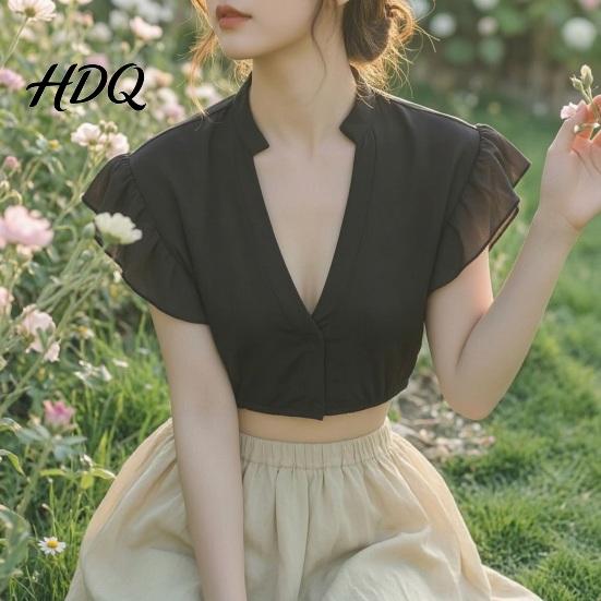 Traditional Celebration Costume Women German Dirndl Blouse V-Neck Flying Sleeve Cropped Shirt Shirt Bavarian Oktoberfest Folk Crop Top Outfit