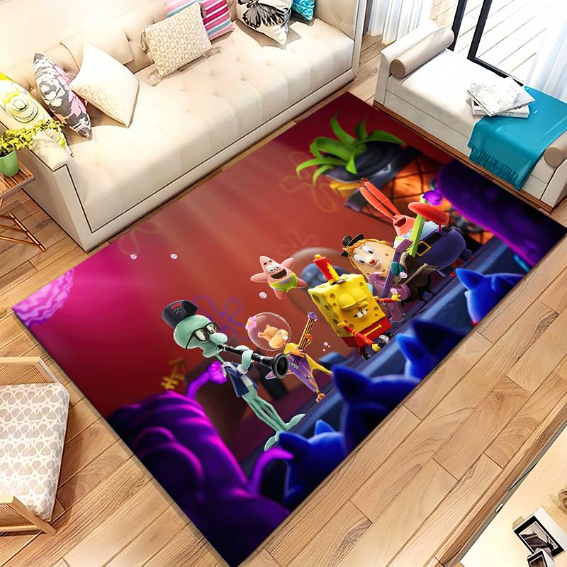 Alfombra de Área Antideslizante de Dibujos Animados Divertida de S-Bob Esponja y Patricio Estrella para Sala de Estar, Alfombra Suave para Dormitorio, Sala de Juegos, Sofá, Felpudo para Decoración del Hogar