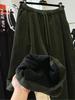 Women's Wide-Leg Corduroy Pants - Elastic Waist, Velvet-Lined, Casual Straight Cut for Autumn/Winter.