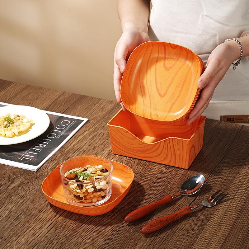 Retro Faux Wood Grain Multi-Compartment Snack Dish for Melon Seeds and Dried Fruits