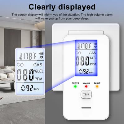4-in-1 Gas- & CO-Detektor mit LCD-Anzeige Plug-in Erdgas Kohlenmonoxid Alarm Temperatur- & Feuchtigkeitsmonitor Hohe Empfindlichkeit Heim-Wohnmobil Sicherheit