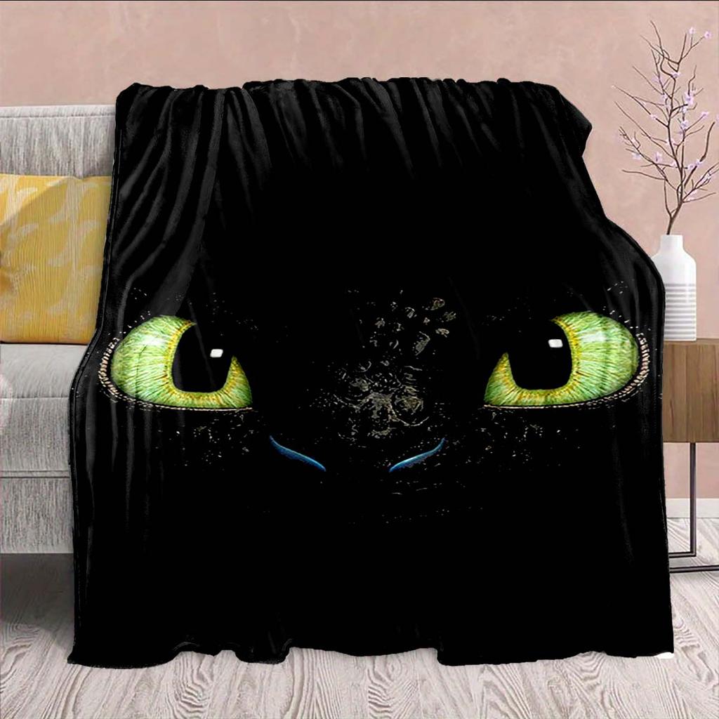Black Dragon Flannel Throw Dark Fantasy Dragon Print Soft Warm Cozy Plush Sofa Decor -QJY