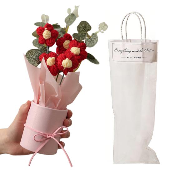 Crochet Flower Bouquet with LED Light Strip Handmade Knitting Yarn Floral Decoration Home Office Table Centerpiece Mother's Day Birthday Gift