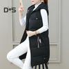Fall Winter Cotton Vest Coat Mid Length Thickened Padded Sleeveless Zip Up Zipper Closure Drawstring Hooded Windproof Heat Retention Lady Waistcoat