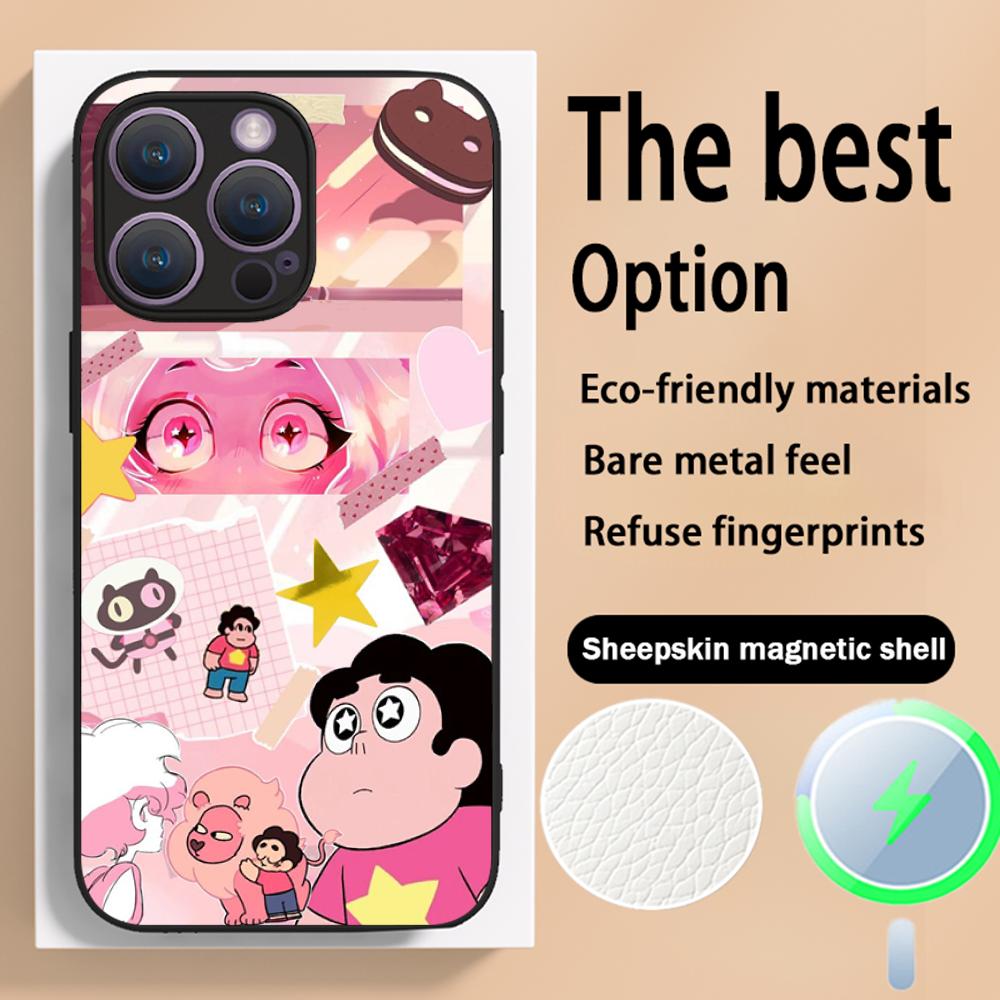 Steven classic cartoon cute universe design Phone Case For iPhone 16 15 14 13 12 11 Plus Pro Max Luxury Magsafe Sheepskin