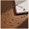 Long Blue Crystal Necklaces for Women, Layered Long Statement Necklace CZ Stone, Sweater Chain Jewelry