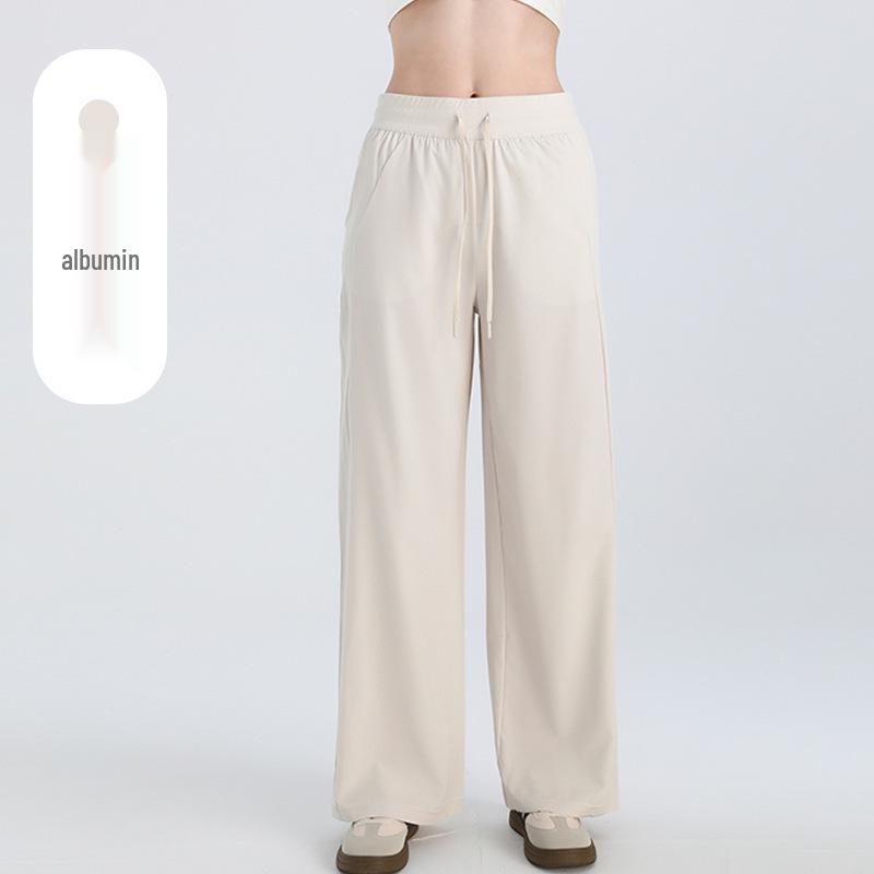 Damen Sommer Yoga Hose mit Hohem Bund, Weiter Beinform, Sonnenschutz und Taschen