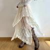 2026 Spring Lace Asymmetrical Skirt Fairycore Holiday Women Y2K Clothes High Waist Fashion Cute Mid Skirts Retro Aesthetic Lady