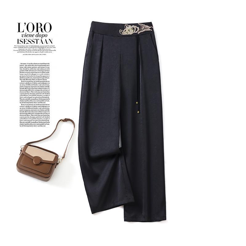 Mom s Summer Loose High-Waisted Wide-Leg Pants for Women – Casual Chinese Style 2XL чёрный