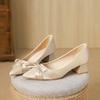 Black Heels Elegant Woman Heeled Shoes Show Thick Heel Pointed Women's Shoes 2026 New Bow Satin Middle Heel Single Shoes Women