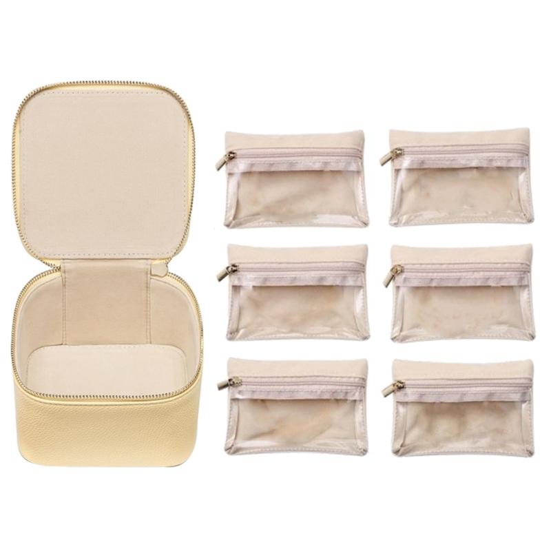Portable Jewelry Box with 6 Compartments Compact Jewellery Storage Case Jewelry Holder Stylish Valentines Day Gift