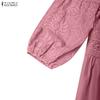 ZANZEA Women Casual V-Neck 3/4 Sleeve Loose Patchwork Embroidery Long Dress