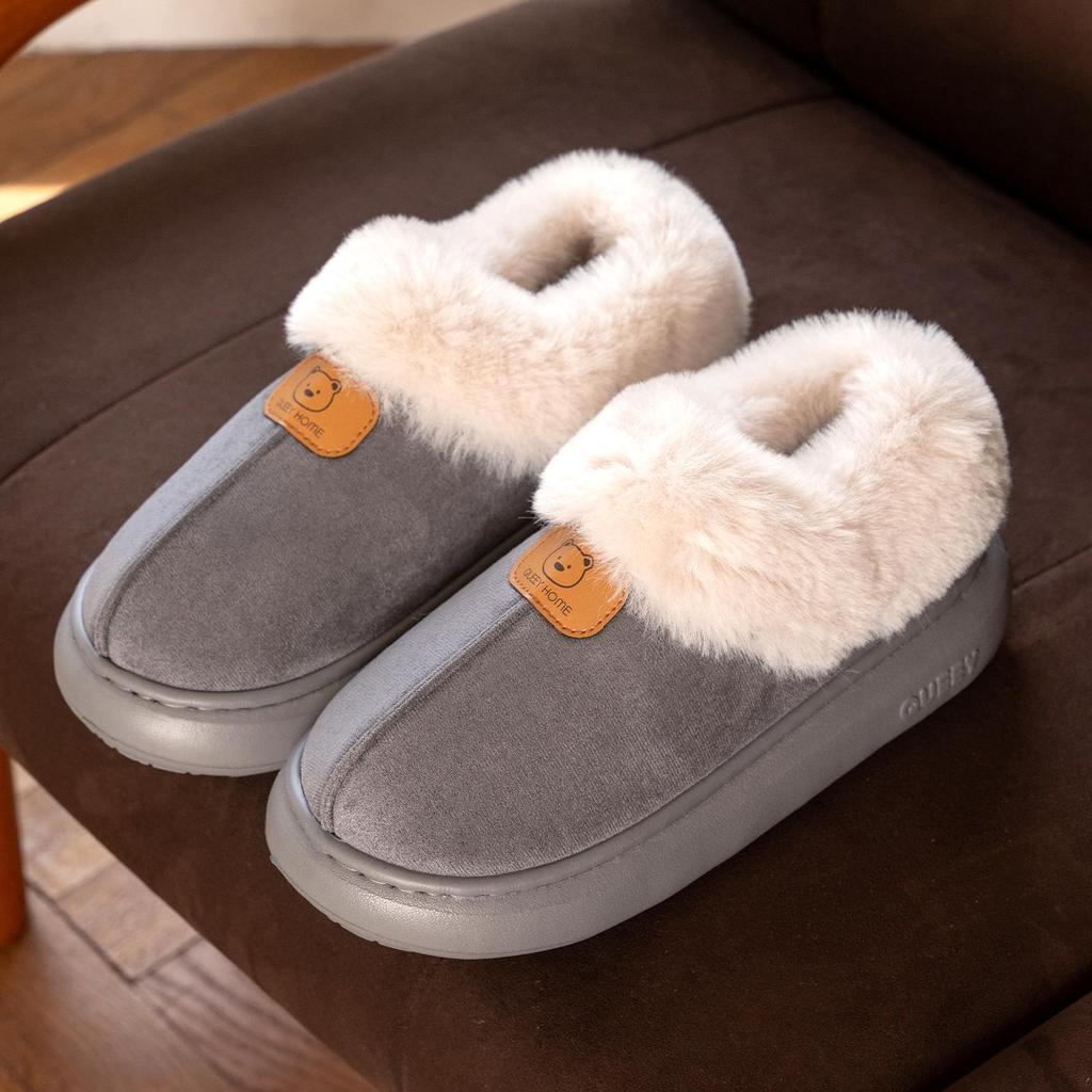 Women's & Men's Warm Fluffy Cotton Slippers: Non-slip, Thick Sole, Closed Heel for Indoor/Outdoor Use (Autumn/Winter).