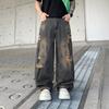 Ripped Jeans Men's Summer American Trend Brand Retro Loose Straight Casual Wide Leg Pants Men's Retro Straight