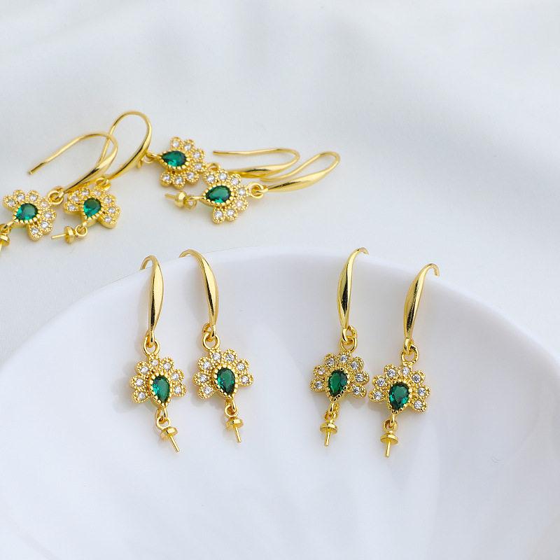 18K Gold-Plated Peacock Ear Hook & Pendant Set with Pearl Base and Zirconia Studs - DIY Earring Accessories