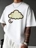 Unisex Black Crew Neck Tee Cloud And Crescent Moon Print Oversized Short Sleeve Unisexs Summer Streetwear Casual Daily Basic Wear Top