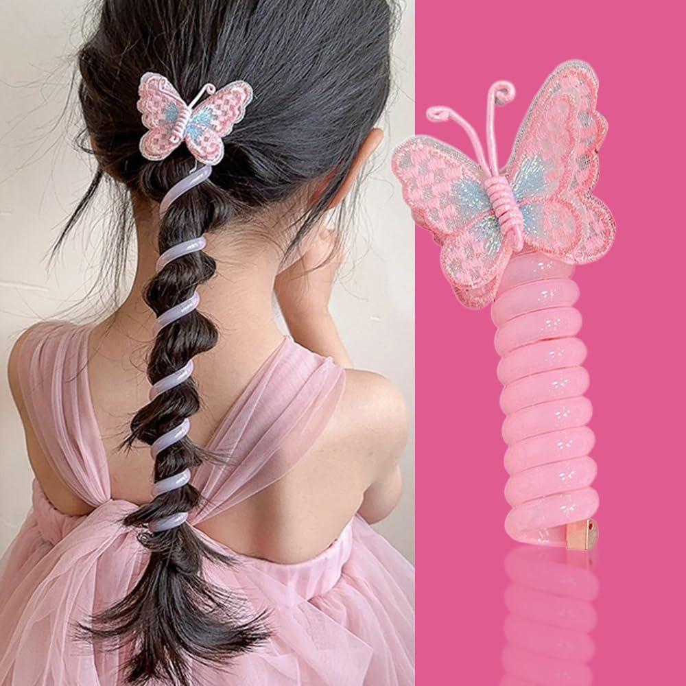 Soft and elastic spiral hair tie, 2025 new butterfly telephone cord hair tie, colorful telephone cord hair ties (3-pack - B)