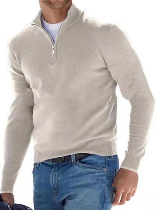 2025 Men's Casual Long Sleeve V-neck Fleece Zipper Polo Shirt