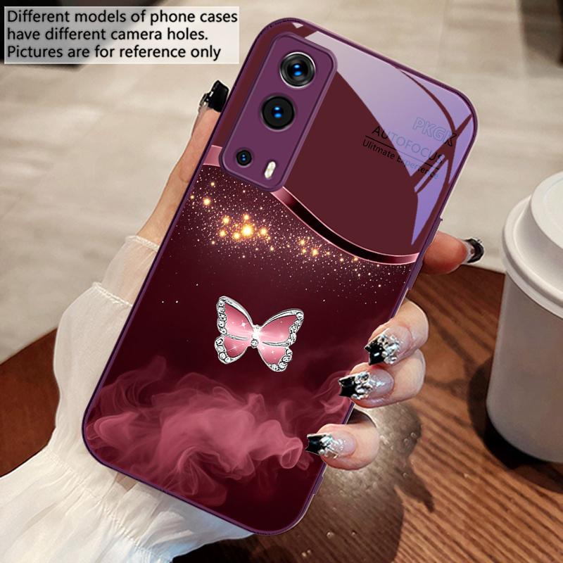 Pink Butterfly Ash Blue For Vivo Y76 16 55 V29 Lite 5G 25 23 30 iQOO Z9X 12 Pro Neo X200 100 90 60 Tempered Glass Phone Case
